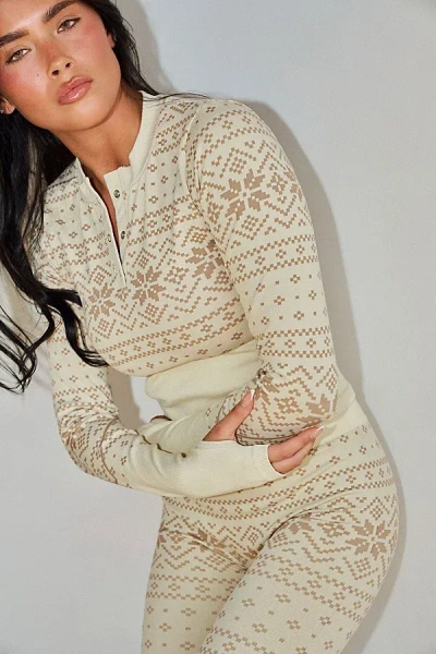 Vitality Baselayer Henley Top In Snowflake, Women's At Urban Outfitters In Neutral