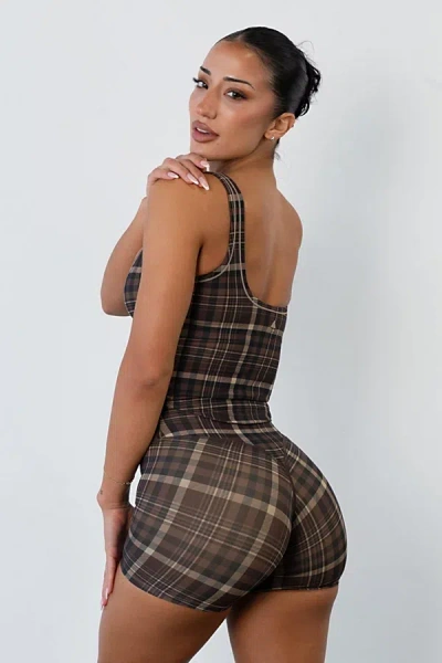 Vitality Cloud Ii Volley Bike Short In Espresso Plaid, Women's At Urban Outfitters In Brown