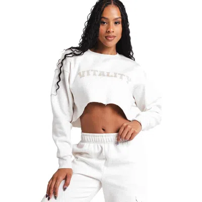Vitality Cozy Raw Hem Crop In White