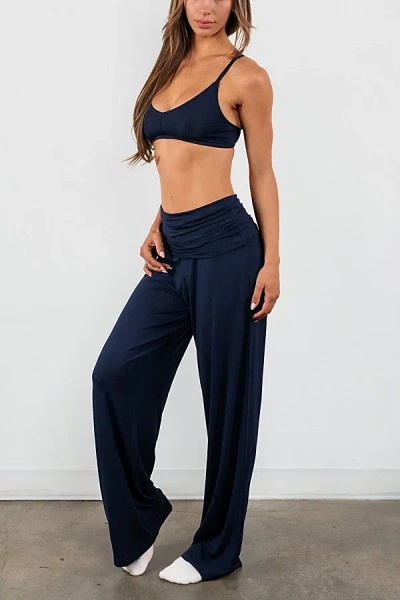 Vitality Float Rib Foldover Pant In Oxford, Women's At Urban Outfitters In Blue