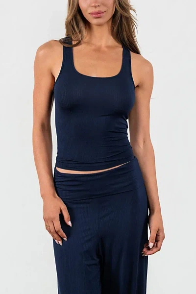 Vitality Float Rib U Tank Top In Oxford, Women's At Urban Outfitters In Blue