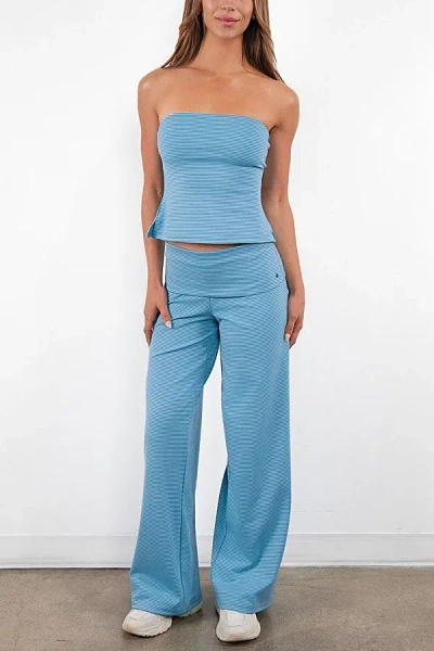 Vitality Microstripe Foldover Pant In Meadow Microstripe, Women's At Urban Outfitters In Blue