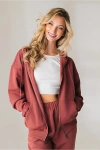 Vitality Uni Cozy Zip Hoodie In Rosewood, Women's At Urban Outfitters In Brown