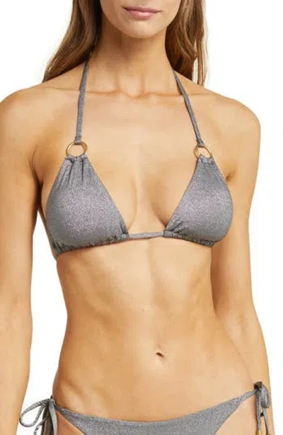 Vitamin A ® Cosmo Ring Detail Metallic Triangle Bikini Top In Gray