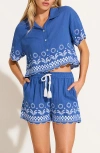 Vitamin A ® Daya Embroidered Crop Organic Cotton Button-up Cover-up Shirt In Cob