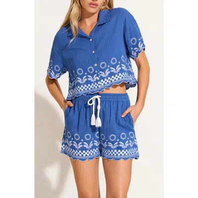 Vitamin A ® Daya Embroidered Organic Cotton Cover-up Shorts In Cob