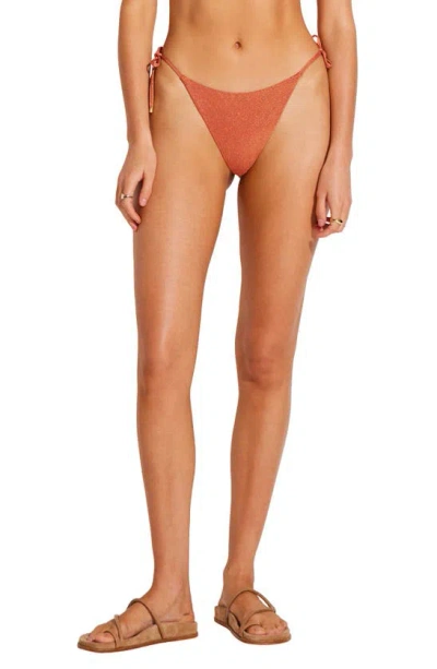 Vitamin A Elle Metallic Side Tie Bikini Bottoms In Terracotta Metallic