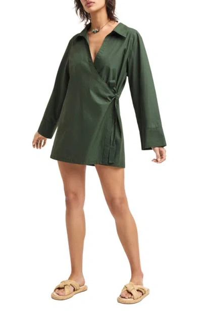 Vitamin A ® Elodie Long Sleeve Organic Cotton Wrap Cover-up Dress In Green
