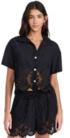 VITAMIN A FLORA BRODERIE CROP SHIRT BLACK