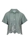 Vitamin A Flora Broderie Crop Shirt Sea Green In Green