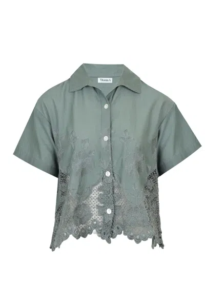 Vitamin A Flora Broderie Crop Shirt Sea Green