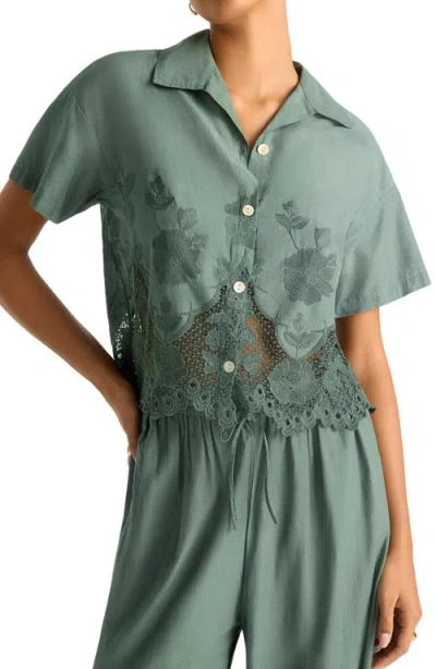 Vitamin A ® Floral Broderie Crop Cover-up Shirt