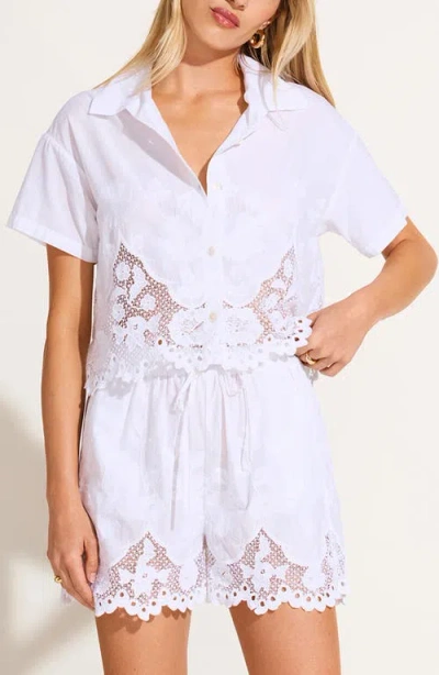 Vitamin A ® Floral Broderie Crop Cover-up Shirt In White