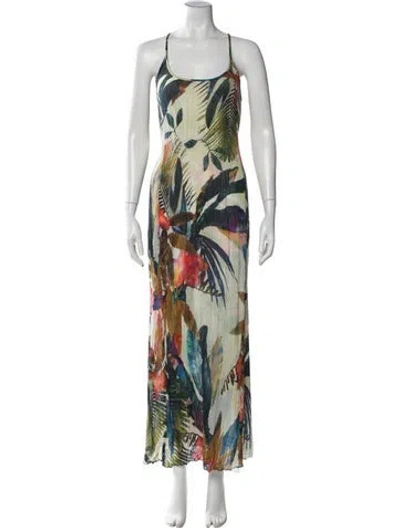 Pre-owned Vitamin A Floral Print Long Dress In Green