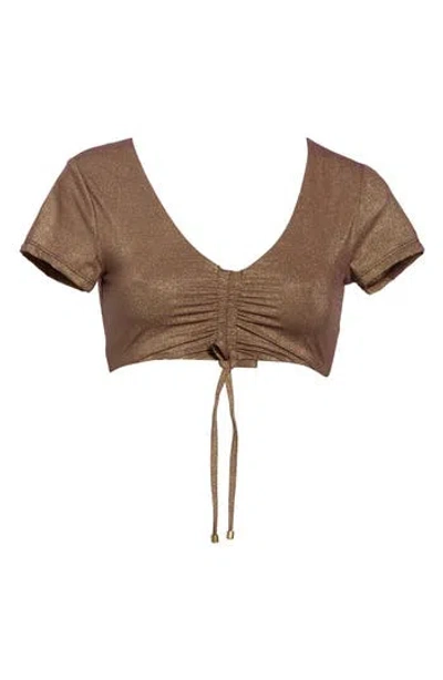 Vitamin A ® Gemma Ruched Short Sleeve Bikini Top In Brown