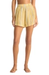 Vitamin A ® Getaway Stripe Linen Cover-up Shorts In Sunny Skies