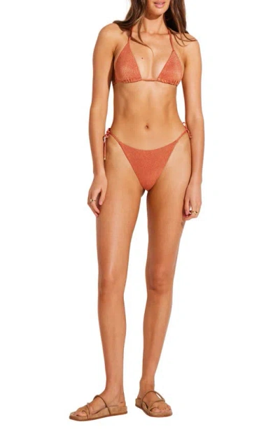 Vitamin A Gia Metallic Triangle Bikini Top In Terracotta Metallic