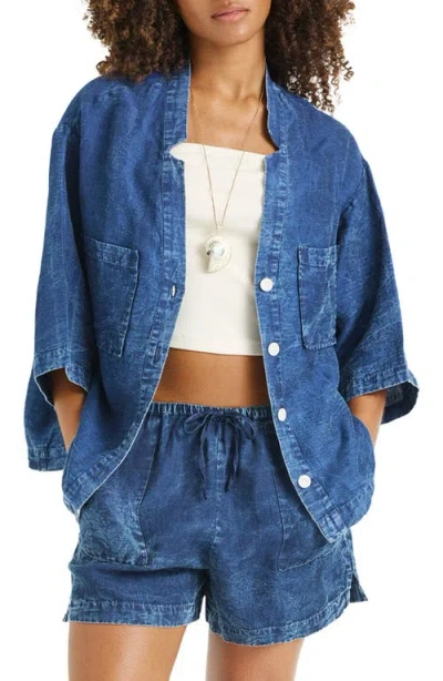 Vitamin A ® Jaida Organic Cotton & Linen Denim Cover-up Shirt In Blue