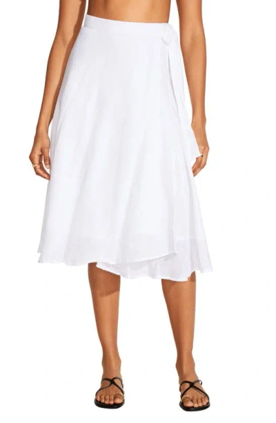 Vitamin A Lana Linen Cover-up Wrap Midi Skirt In White Eco Linen