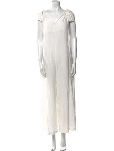 Pre-owned Vitamin A Linen Crew Neck Jumpsuit In White