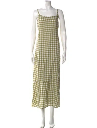 Pre-owned Vitamin A Linen Long Dress In Green