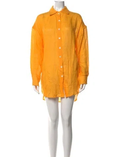 Pre-owned Vitamin A Linen Long Dress In Yellow