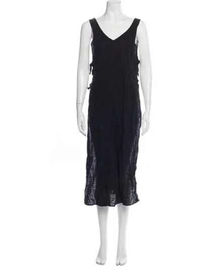 Pre-owned Vitamin A Linen Midi Length Dress In Blue