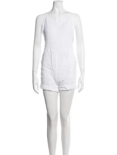 Pre-owned Vitamin A Linen Square Neckline Romper W/ Tags In White