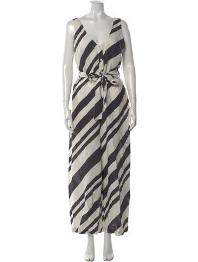 Pre-owned Vitamin A Linen Striped Jumpsuit In Multi