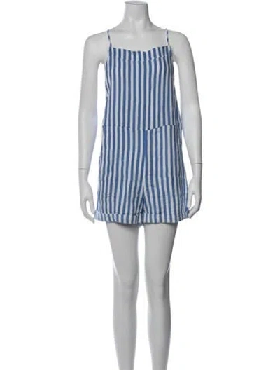 Pre-owned Vitamin A Linen Striped Romper In Blue
