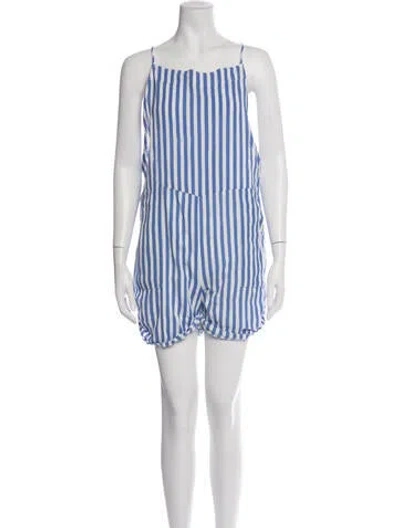 Pre-owned Vitamin A Linen Striped Romper In Blue