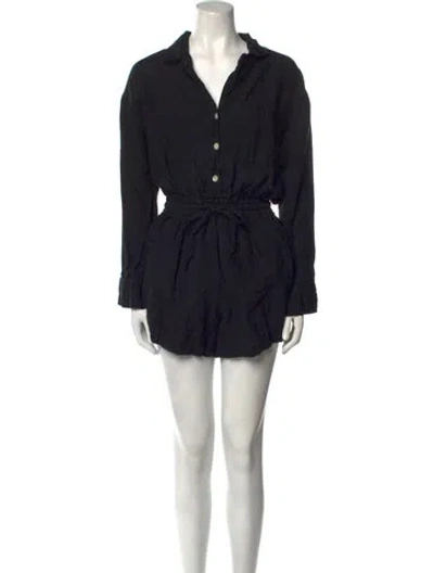 Pre-owned Vitamin A Linen V-neck Romper In Black