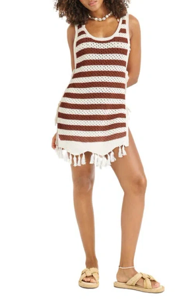 Vitamin A ® Marea Stripe Cotton Pointelle Cover-up Dress In Brown