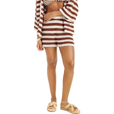 Vitamin A ® Marea Stripe Cotton Pointelle Shorts In Brown