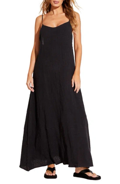 Vitamin A ® Mari Crinkle Linen & Cotton Cover-up Dress In Black Crinkle Linen