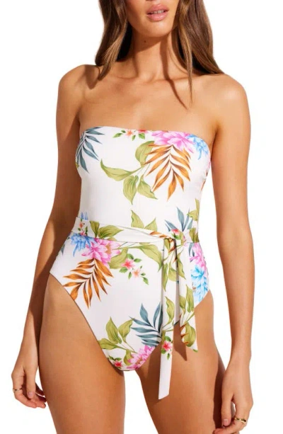 Vitamin A Marilyn Floral Belted Bandeau One-piece Swimsuit In Summer Bloom Ecolux