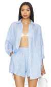 Vitamin A Playa Linen Boyfriend Buttondown Shirt In Blue