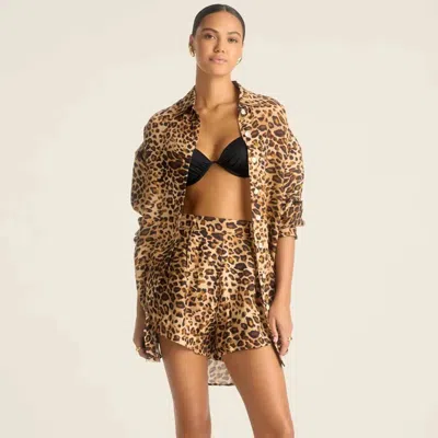 Vitamin A Playa Linen Boyfriend Shirt In Lux Leopard In Animal Print