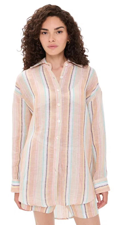 Vitamin A Playa Linen Boyfriend Shirt Sand Dunes Stripe