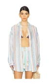 Vitamin A Playa Linen Boyfriend Shirt In Tidal Stripe