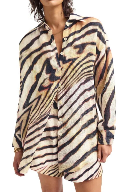 Vitamin A ® Playa Oversize Linen Cover-up Shirt In Brown