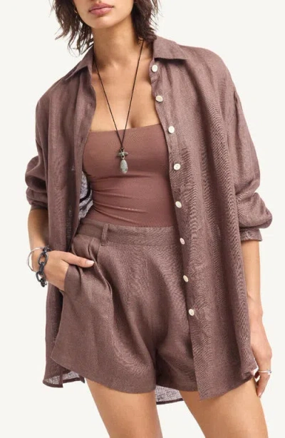 Vitamin A ® Playa Oversize Linen Cover-up Shirt In Brown