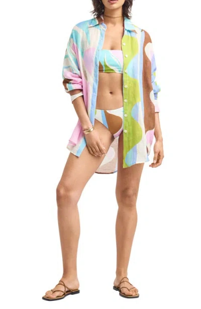 Vitamin A ® Playa Oversize Linen Cover-up Shirt In Multi
