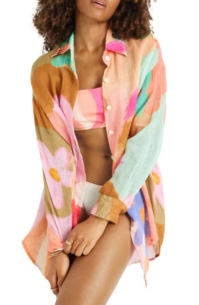 Vitamin A ® Playa Oversize Linen Cover-up Shirt In Multi