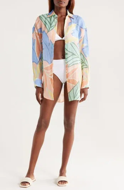 Vitamin A ® Playa Oversize Linen Cover-up Shirt In Rtj