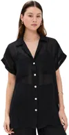 Vitamin A Playa Pocket Linen Cover-up Button-up Shirt In Black