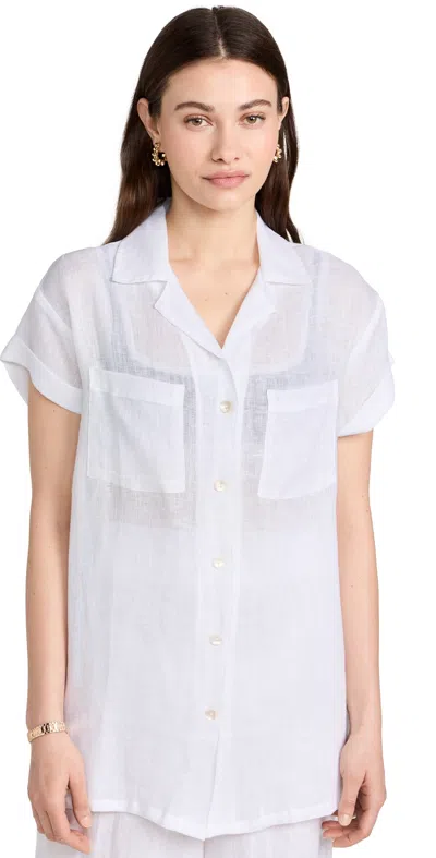 Vitamin A Playa Pocket Linen Cover-up Button-up Shirt In White Ecolinen