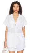 Vitamin A Playa Pocket Linen Cover-up Button-up Shirt In White Ecolinen