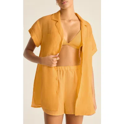 Vitamin A ® Playa Pocket Linen Cover-up Button-up Shirt