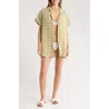 Vitamin A ® Playa Pocket Linen Cover-up Button-up Shirt In Avocado Gingham